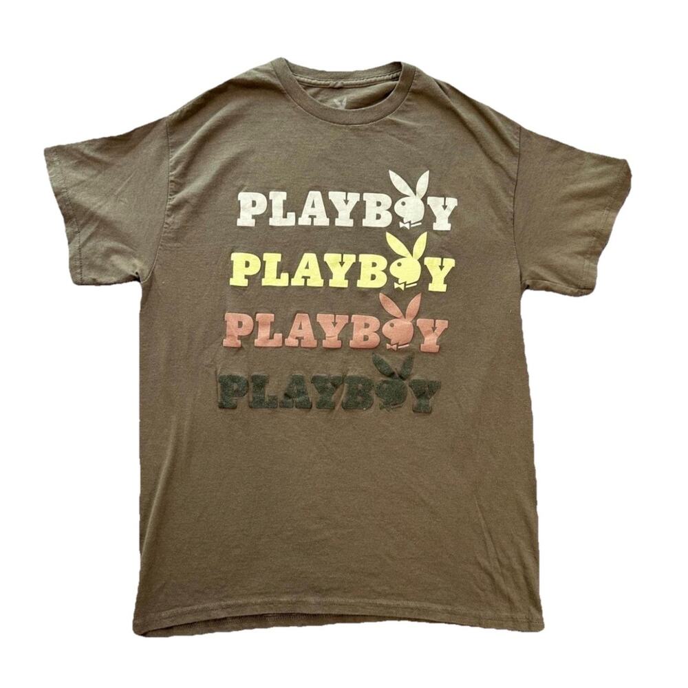 Playboy Logo Graphic T-Shirt Large Brown NWT